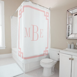 Rideaux De Douche Pétale rose et blanc clé grecque   Monogramme