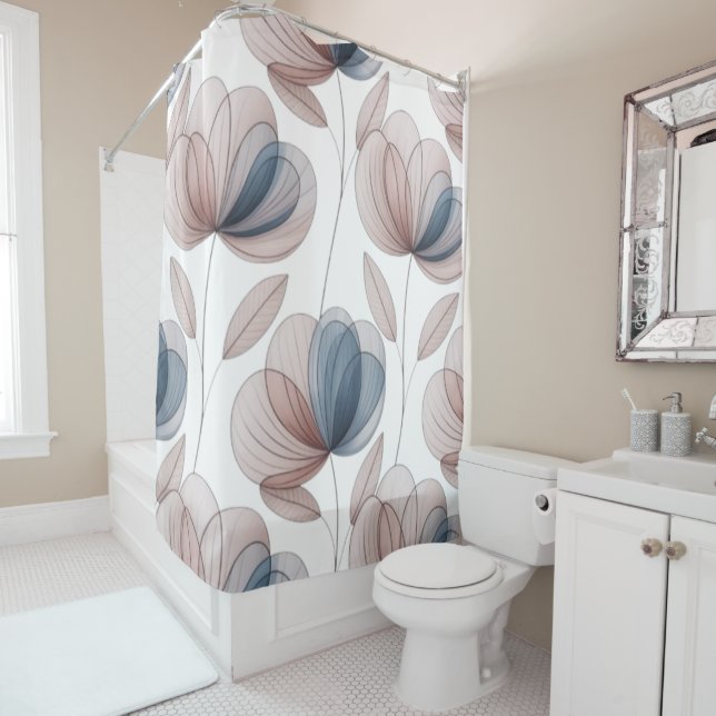 Rideaux De Douche Pétales Bleues Taupe (En situation)