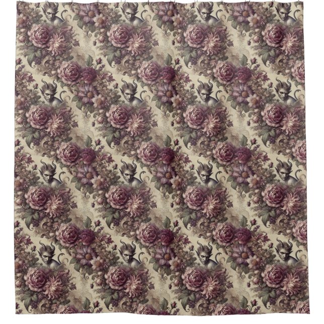 Rideaux De Douche Pétales de prune piquante - Design floral gothique (Devant)