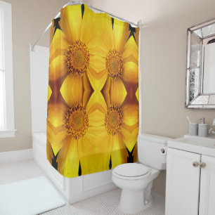 Rideaux De Douche Pétales Fleurs Jaunes Et Motif Centre