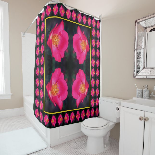 Rideaux De Douche Pétales rose vif Abstrait motif floral (En situation)
