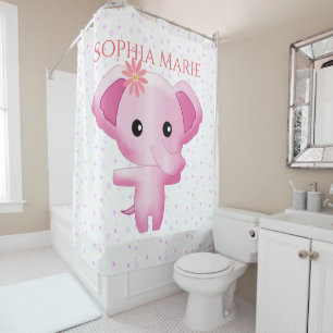 Rideaux De Douche Petite fille rose adorable Eléphant