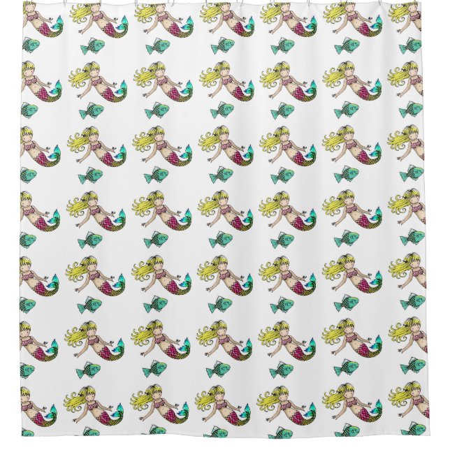 Rideaux De Douche Petite sirène avec Motif de poisson (Devant)