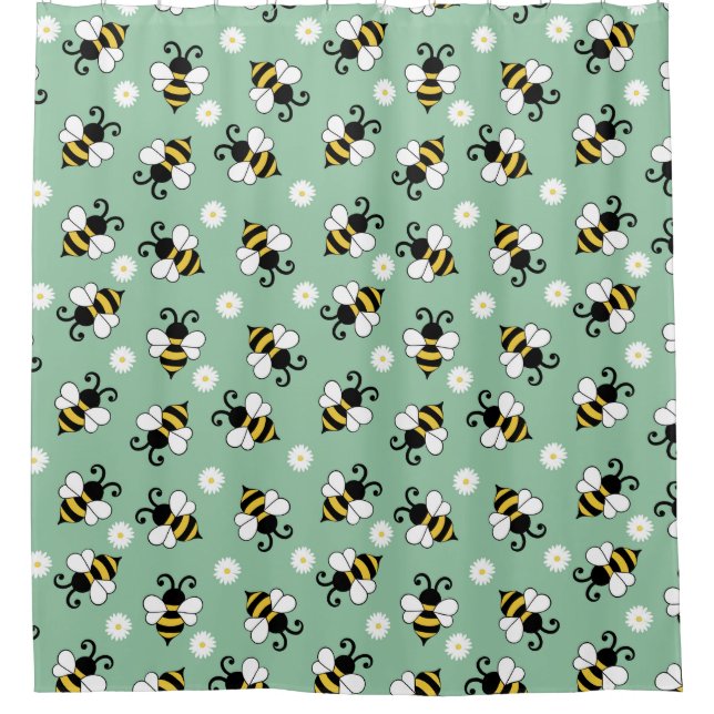 Rideaux De Douche Petites abeilles mignonnes et fleurs marguerites m (Devant)