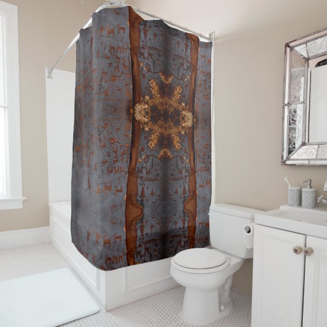 Rideaux De Douche Petroglyph Sud-ouest Motif tribal autochtone (En situation)
