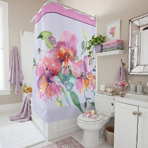 Rideaux De Douche Pétunias aquarelles roses et violettes