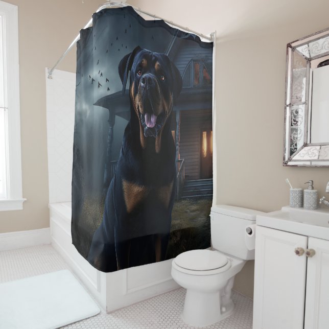 Rideaux De Douche Peur d'Halloween Rottweiler (En situation)