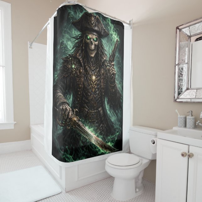 Rideaux De Douche Phantom Pirate Skull – Dark Fantasy Reaper Fleece (En situation)