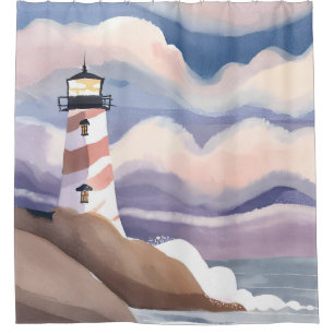 Rideaux De Douche Phare de bord de mer   Peinture d'océan à l'aquare
