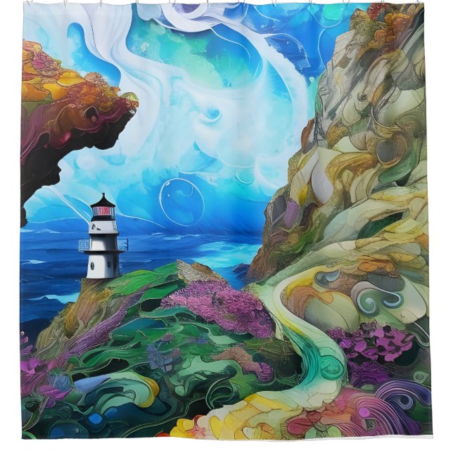Rideaux De Douche Phare surplombant la mer (Devant)