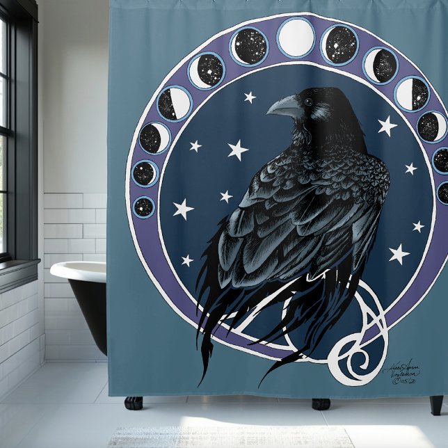 Rideaux De Douche Phases de la lune corail Étoiles Bleu (Créateur téléchargé)