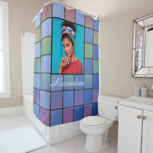 Rideaux De Douche Photo de famille personnalisée Script moderne Pers