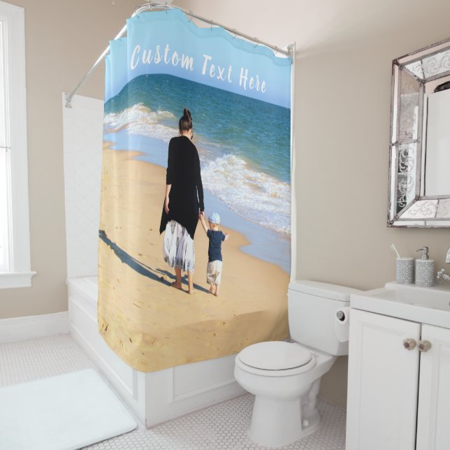 Rideaux De Douche Photo et texte personnalisés - Votre propre design (En situation)