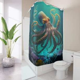 Rideaux De Douche Photo personnalisée Aquarelle de mer Octopus perso