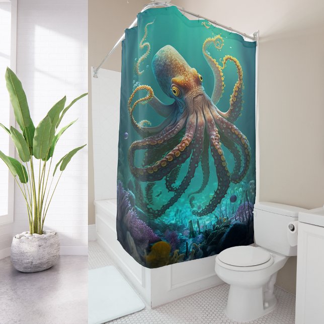 Rideaux De Douche Photo personnalisée Aquarelle de mer Octopus perso (Créateur téléchargé)