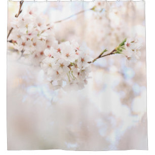 RIDEAUX DE DOUCHE PHOTOGRAPHIE CLOSEUP CHERRY BLANC BLOSSOMS