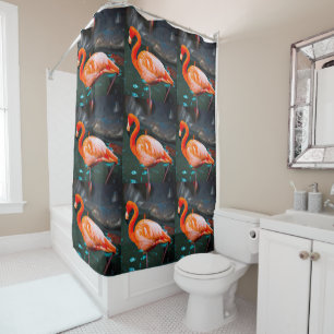 Rideaux De Douche Photographie de flamants roses moderne et collage