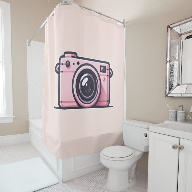Rideaux De Douche Photographie de la caméra de tir rose tendance (En situation)