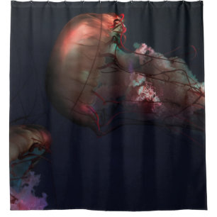 RIDEAUX DE DOUCHE PHOTOGRAPHIE SOUS-MARINE DE DEUX JELLYFISH ROUGE