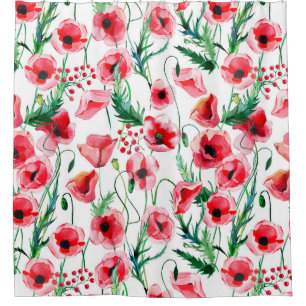 Rideaux De Douche Photos rouges : aquarelle illustration florale