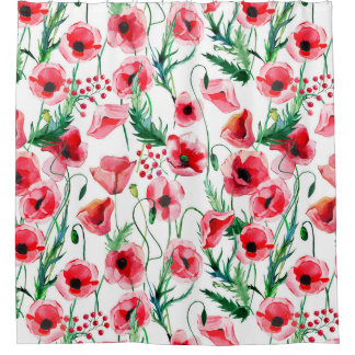 Rideaux De Douche Photos rouges : aquarelle illustration florale