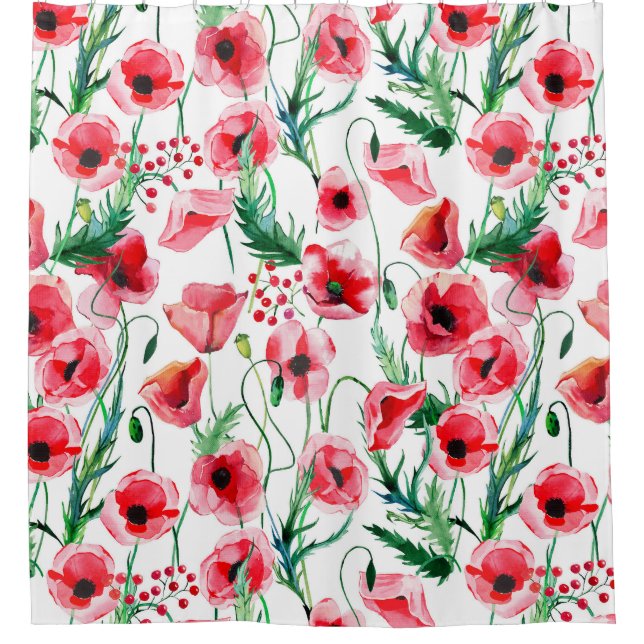 Rideaux De Douche Photos rouges : aquarelle illustration florale (Devant)