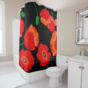 Rideaux De Douche Photos rouges sur arrière - plan noir