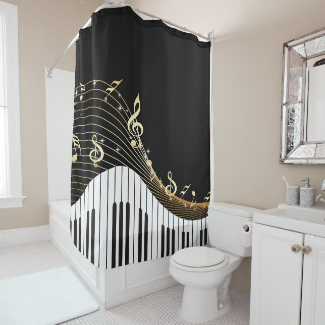 Rideaux De Douche Piano Keys Musique Wave (En situation)