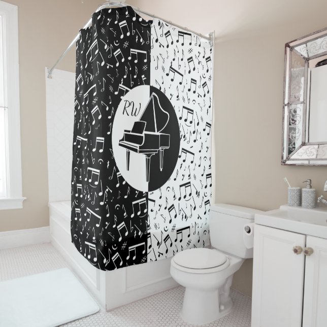 Rideaux De Douche Piano noir et blanc (En situation)