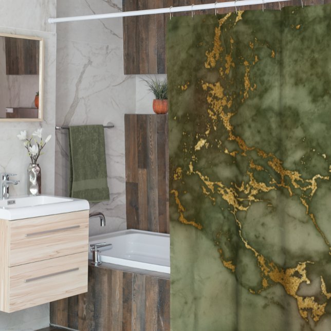 Rideaux De Douche Pierres de marbre Veines d'or métallique Chasseur  (Créateur téléchargé)