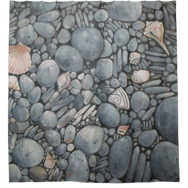 Rideaux De Douche Pierres de plage Coques Galets Rochers Peinture Ar (Devant)