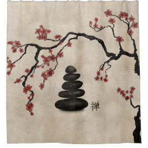 Rideaux De Douche Pierres zen Sakura Tree