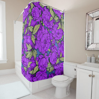 Rideaux De Douche Pies pourpres avec Feuilles d'or