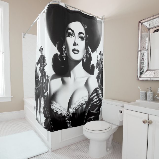 Rideaux De Douche Pin-up Ouest rétro (En situation)