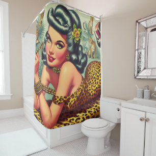 Rideaux De Douche Pince d'impression Leopar vintage vers le haut