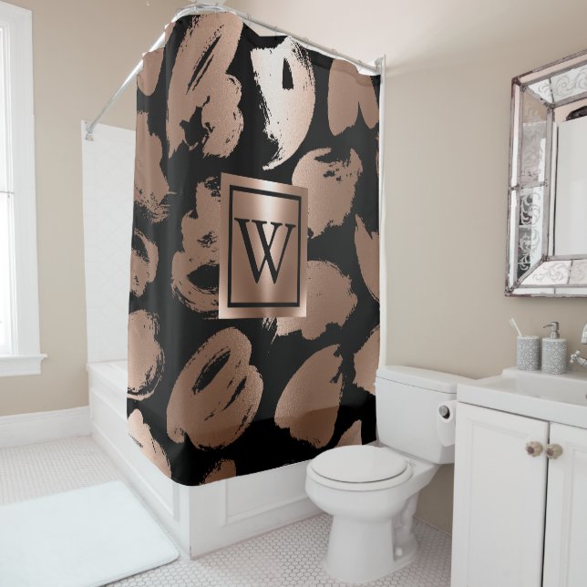 Rideaux De Douche Pinceau Abstrait noir et Rose (En situation)