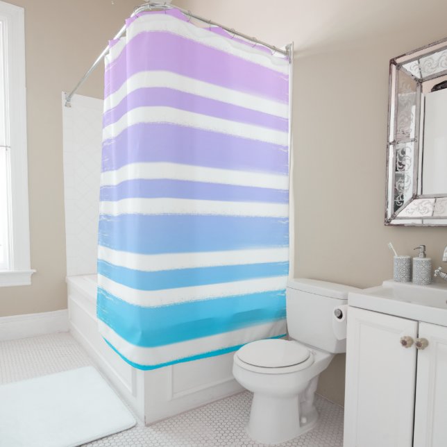 Rideaux De Douche Pinceau de peinture bleu rose pastel (En situation)