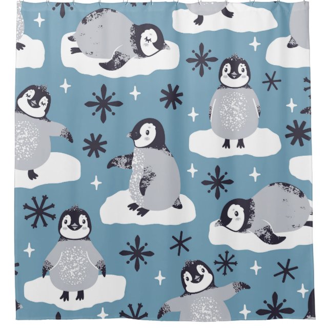 Rideaux De Douche Pingouins Snowflakes hiver Motif sans couture (Devant)