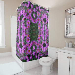 Rideaux De Douche Pink Autumn Aster Flowers Abstrait Art Motif