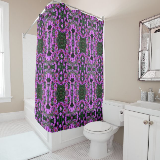 Rideaux De Douche Pink Autumn Aster Flowers Abstrait Motif (En situation)