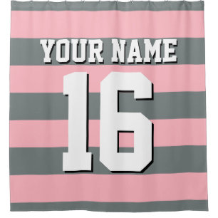 Rideaux De Douche Pink Charcoal Sports Jersey Preppy Stripe