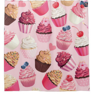 Rideaux De Douche Pink Cupcakes Pastel : Motif Vintage.