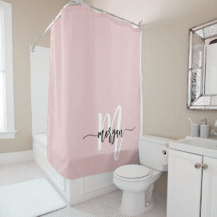 Rideaux De Douche Pink Modern Script Girl Monogramme Nom
