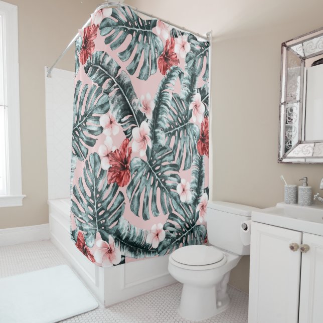 Rideaux De Douche Pink Paradise Tropical Island Botanique Florale (En situation)