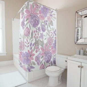 Rideaux De Douche Pink Purple Sage Green Floral Watercolor