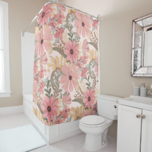 Rideaux De Douche Pink Sage Vert Floral Feuille Motif d'aquarelle