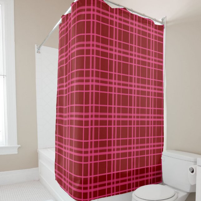Rideaux De Douche Pink Sur Maroon Rouge Tartan Plaid Design Motif (Créateur téléchargé)