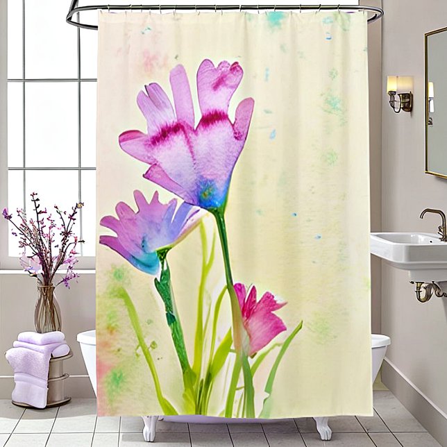 Rideaux De Douche Pink watercolor flowers (Créateur téléchargé)