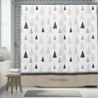 Rideaux De Douche Pins primitifs sur blanc
