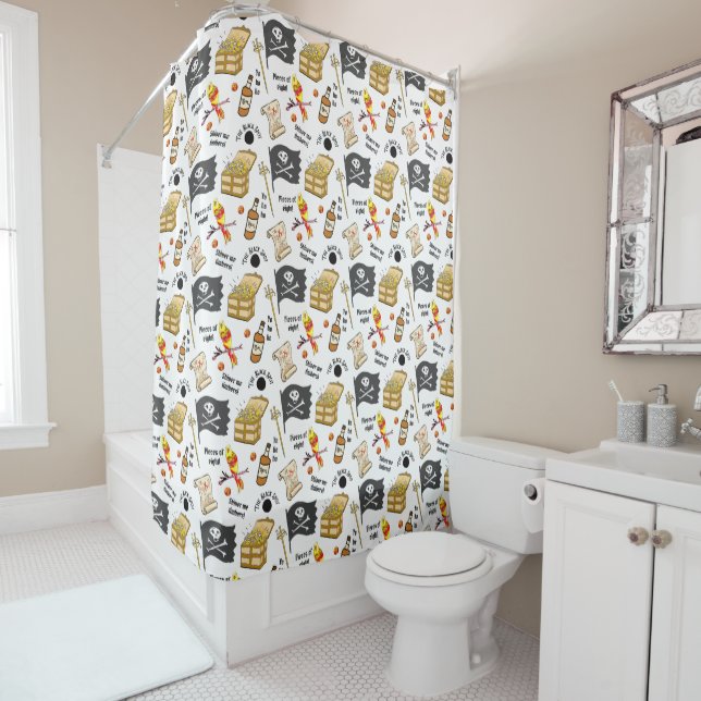 Rideaux De Douche Pirate Motif Treasure Island Main-Drawn (En situation)